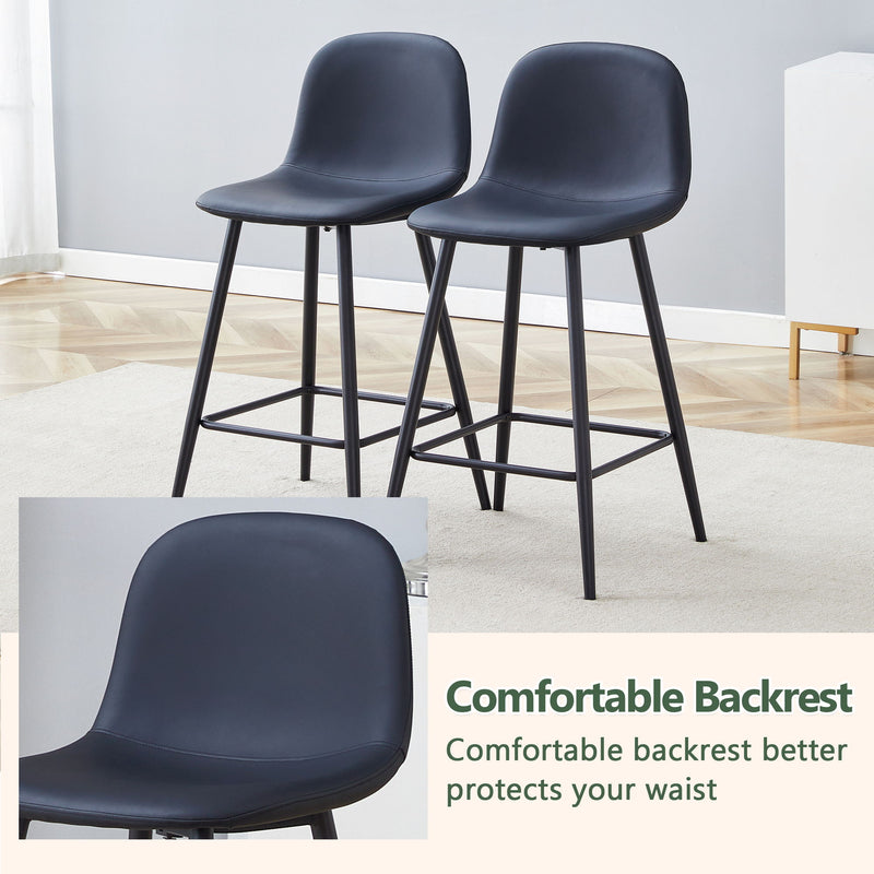 Modern Black Pu Bar Chair Rounded Backrest (Set of 2)