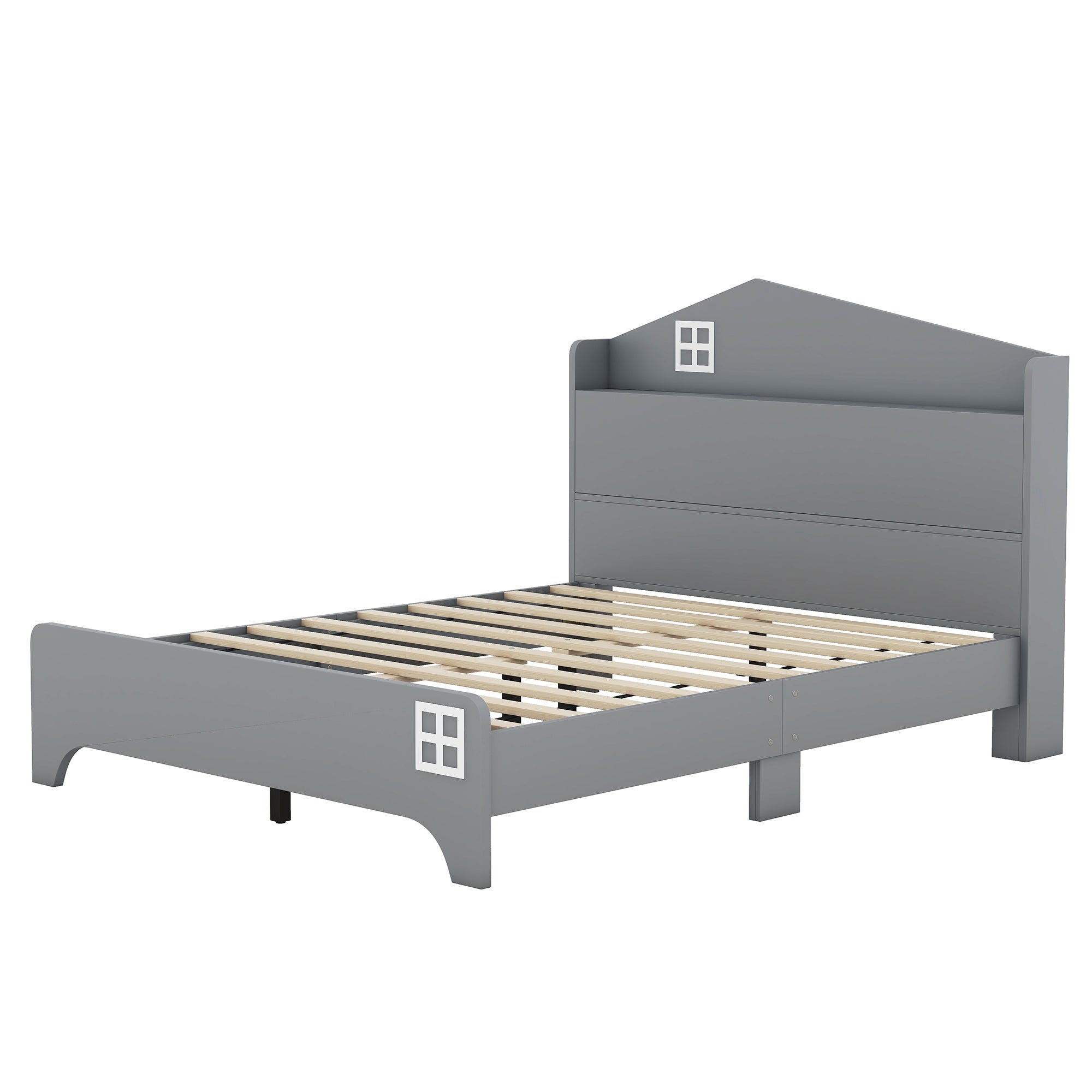 Wooden Full Size House Bed with Storage Headboard ,Kids Bed with Storage Shelf,Grey - Atlantic Fine Furniture Melbourne FL