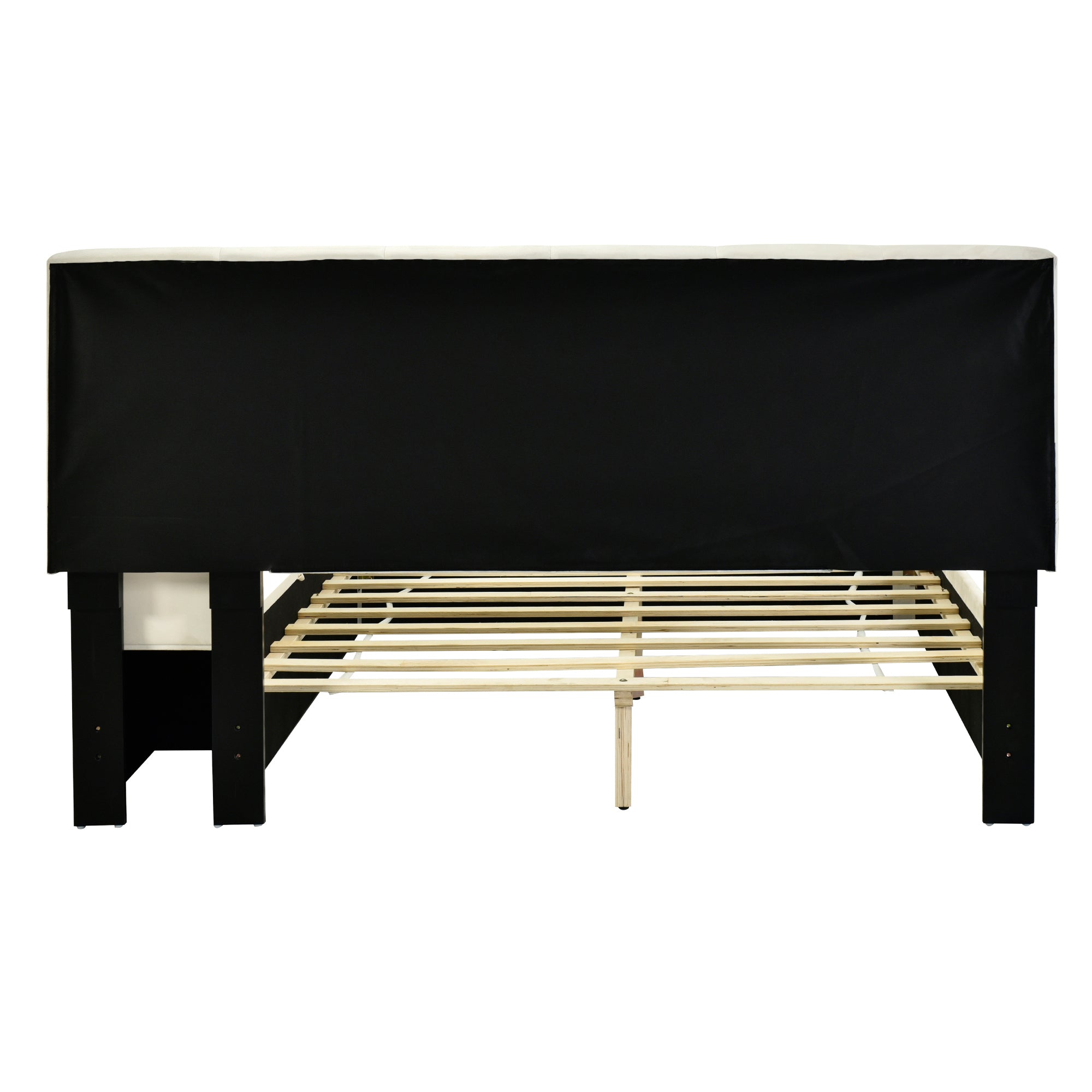 Full Size Upholstered Platform Bed with Lateral Storage Compartments and Thick Fabric, Velvet, Beige - Atlantic Fine Furniture Melbourne FL