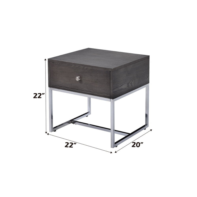 Iban - End Table - Gray Oak & Chrome - Atlantic Fine Furniture Inc