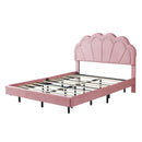 Full Upholstered Smart LED Bed Frame with Elegant Flowers Headboard,Floating Velvet Platform LED Bed with Wooden Slats Support,Pink