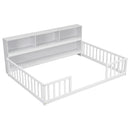 Floor Bed With Side Bookcase, Shelves, Guardrails