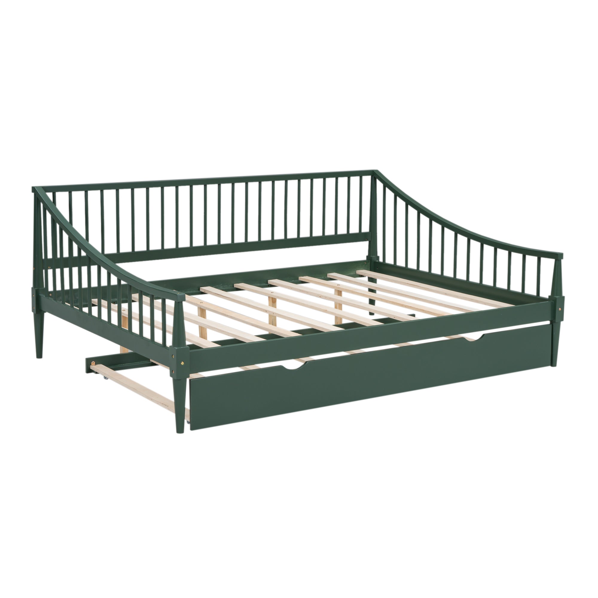 Full Size Daybed with Trundle and Support Legs, Green