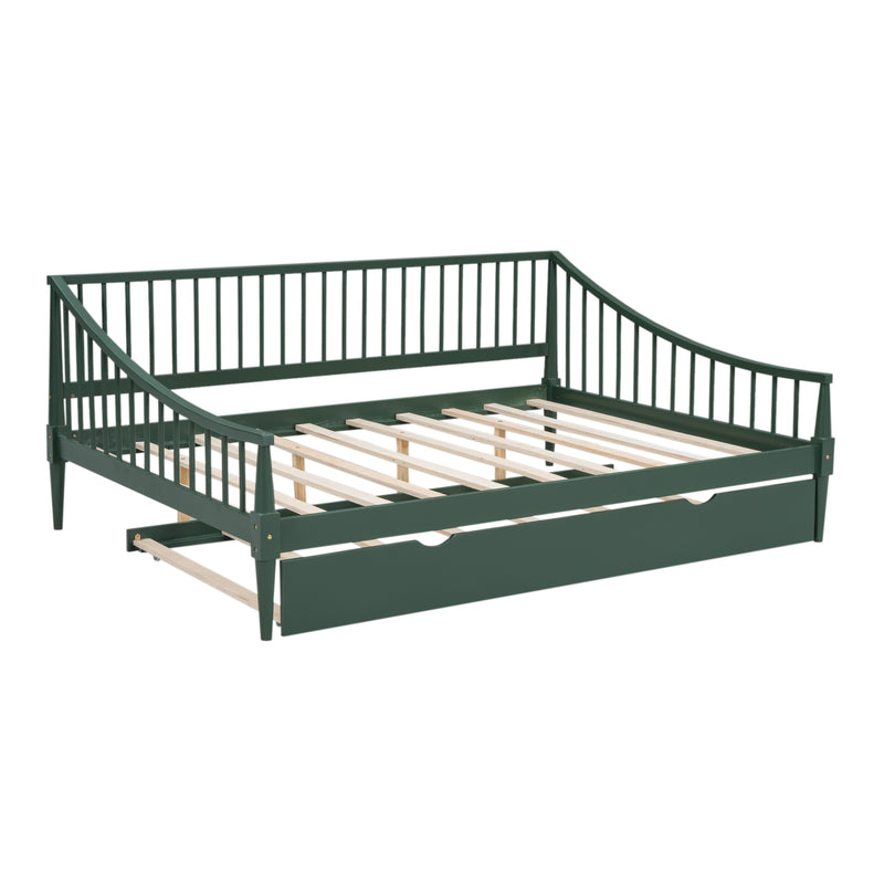 Full Size Daybed with Trundle and Support Legs, Green