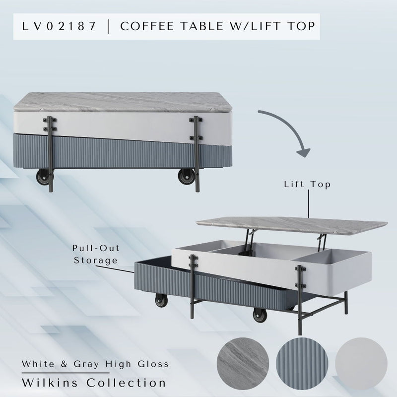 Wilkins - High Gloss Coffee Table With Lift Top - Gray / White