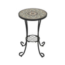 Ceramic Tile And Iron Patio Side Table With Shelf
