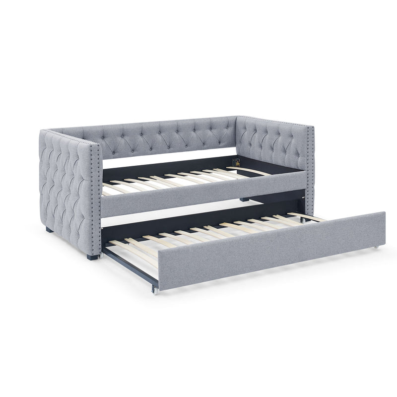 Inspired Upholstered Daybed With Trundle, Button Tufted
