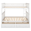 Full Over Full Bunk Bed With Drawers, Convertible Beds - White