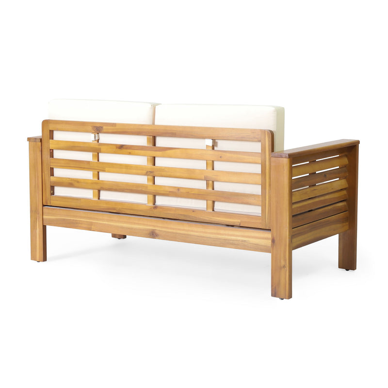 Acacia Wood Loveseat And Coffee Table Set With Cushions