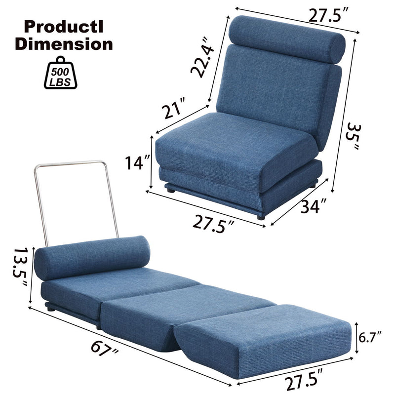 Single Sofa Chair Foldable Single Sofa Bed With Pillow, Portable Foldable Sofa Bed, Leisure Sofa Chair, Easy To Store, Made Of Breathable And Wearable Linen