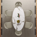 Modern Luxury Marble Dining Table Set Oval Kitchen Table With Stainless Steel Base - Gold / White Print