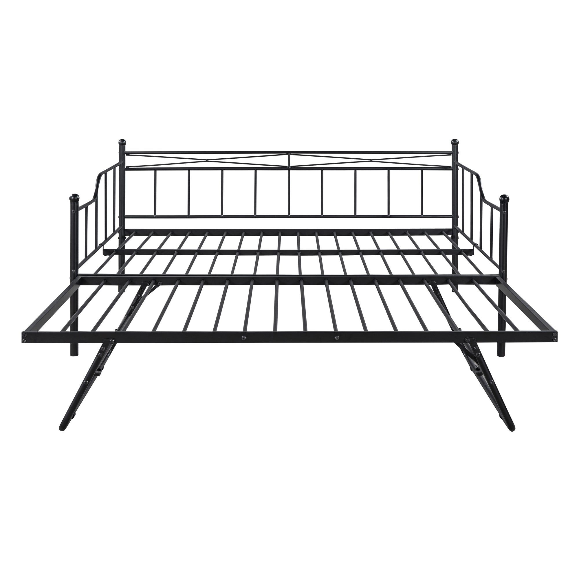 Full Size Metal Daybed with Twin Size Adjustable Trundle, Portable Folding Trundle, Black(OLD SKU:MF293736AAB)