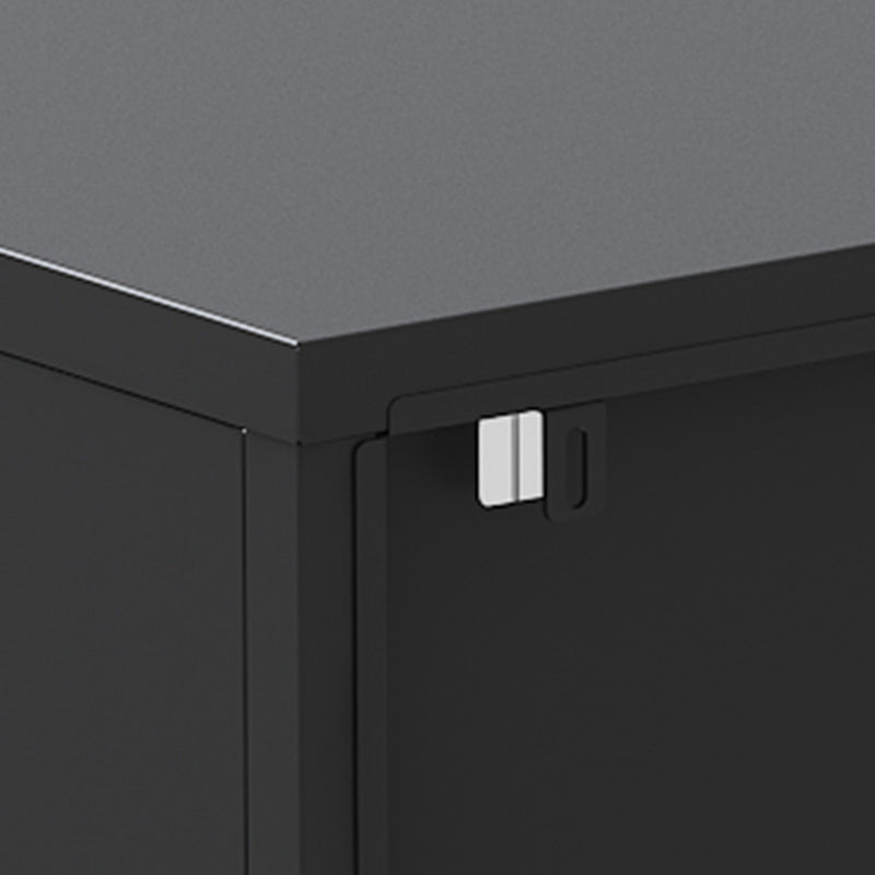 Modern Metal Sideboard Cabinet With 4 Glass Doors, Steel Kitchen Storage And Coffee Bar Cabinet - Black