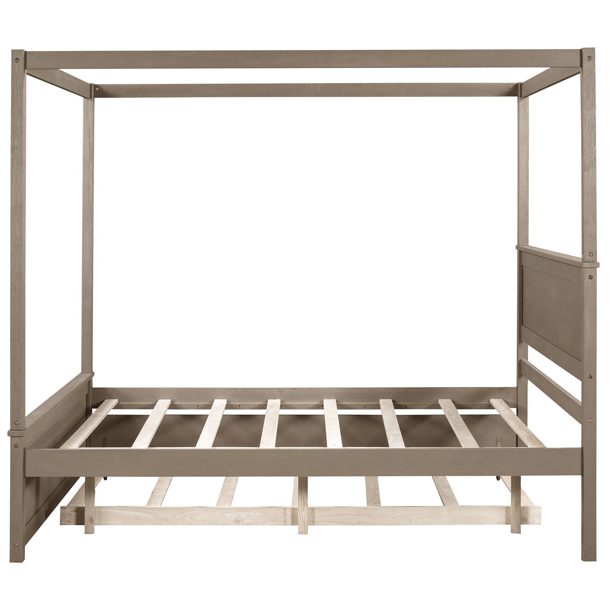 Wood Canopy Bed with Trundle Bed ,Full Size Canopy Platform bed With  Support Slats .No Box Spring Needed, Brushed  Light Brown - Atlantic Fine Furniture Melbourne FL