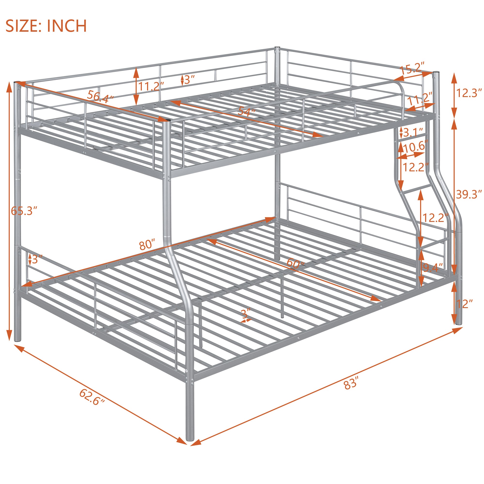 Full XL Over Queen Metal Bunk Bed, Sliver - Atlantic Fine Furniture Melbourne FL