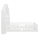 Full Size House Bed With Window And Bedside Drawers, Platform Bed With Shelves And A Set Of Sockets And USB Port - White