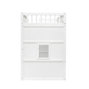 Twin Size House Loft Bed With Ladder-White+Gray Frame