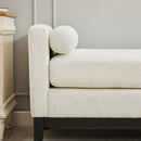 Elegant Upholstered Bench, Daybed, Ottoman With Wood Legs & Bolster Pillows - Ivory Boucle