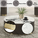 Clayten - Coffee Table - White Natural Marble Top & Espresso