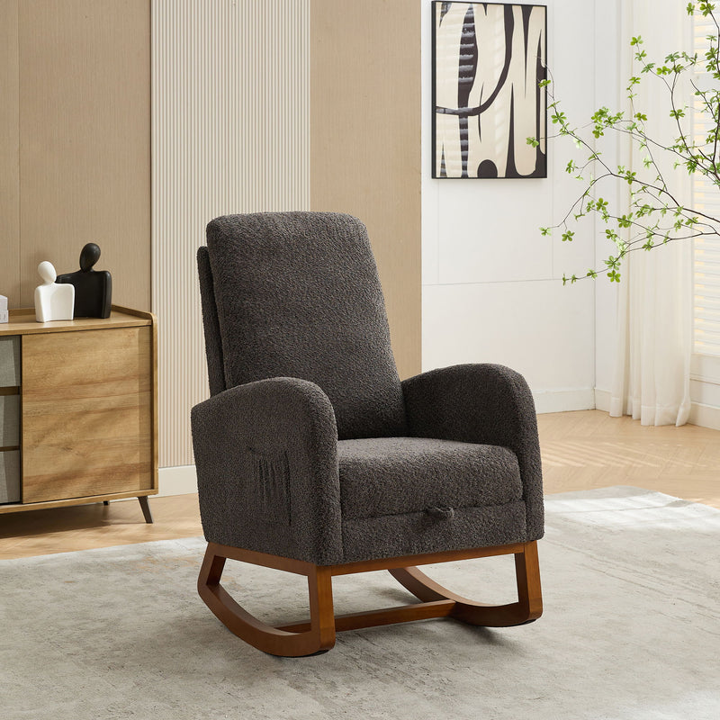 High Back Glider Rocking Chair With Retractable Footrest And Rubber Wood Legs