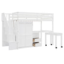 Loft Bed With Stairs, Bookshelf, Drawers, Desk & Wardrobe, Space Saving Multifunctional Furniture