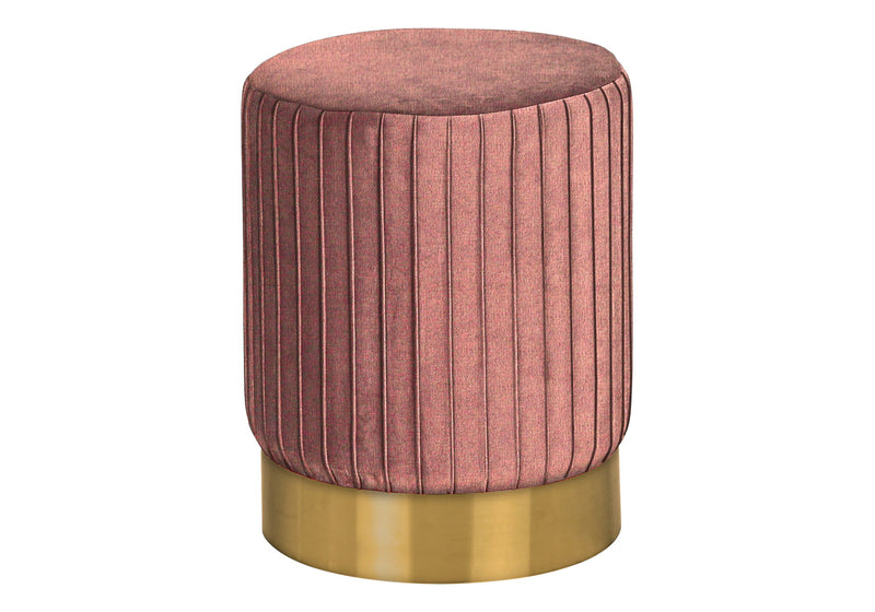 Ottoman, Pouf, Footrest, Foot Stool, Round, Velvet, Gold Metal Base, Contemporary, Modern - Pink