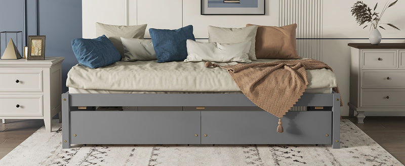 Twin Bed With 2 Drawers, No Box Spring Needed - Gray