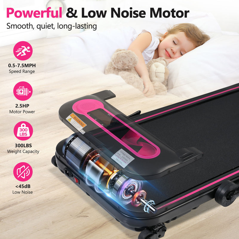 Folding Walking Pad Under Desk Treadmill For Home 2 Ways To Adjust Speed - Pink / Black