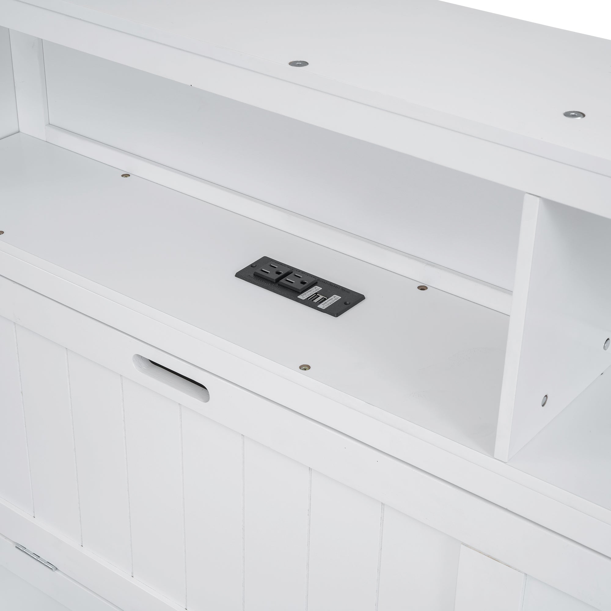 Wood Queen Size Hydraulic Platform Bed with Storage LED Headboard, Charging Station and 2 Drawers, White - Atlantic Fine Furniture Melbourne FL