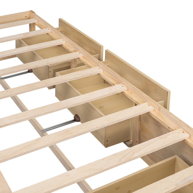 Full Size Platform Bed with 6 Storage Drawers,Antique Natural