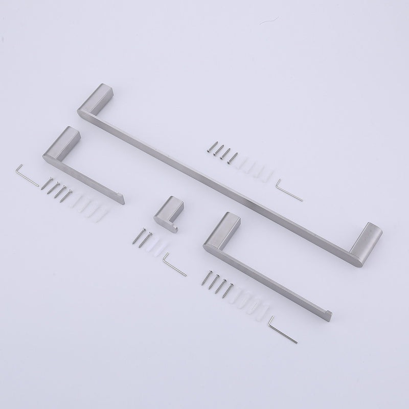 Modern Brushed Wall Mounted Bathroom Hardware Set With Robe Hook, Towel Rail, And Tissue Paper Holder