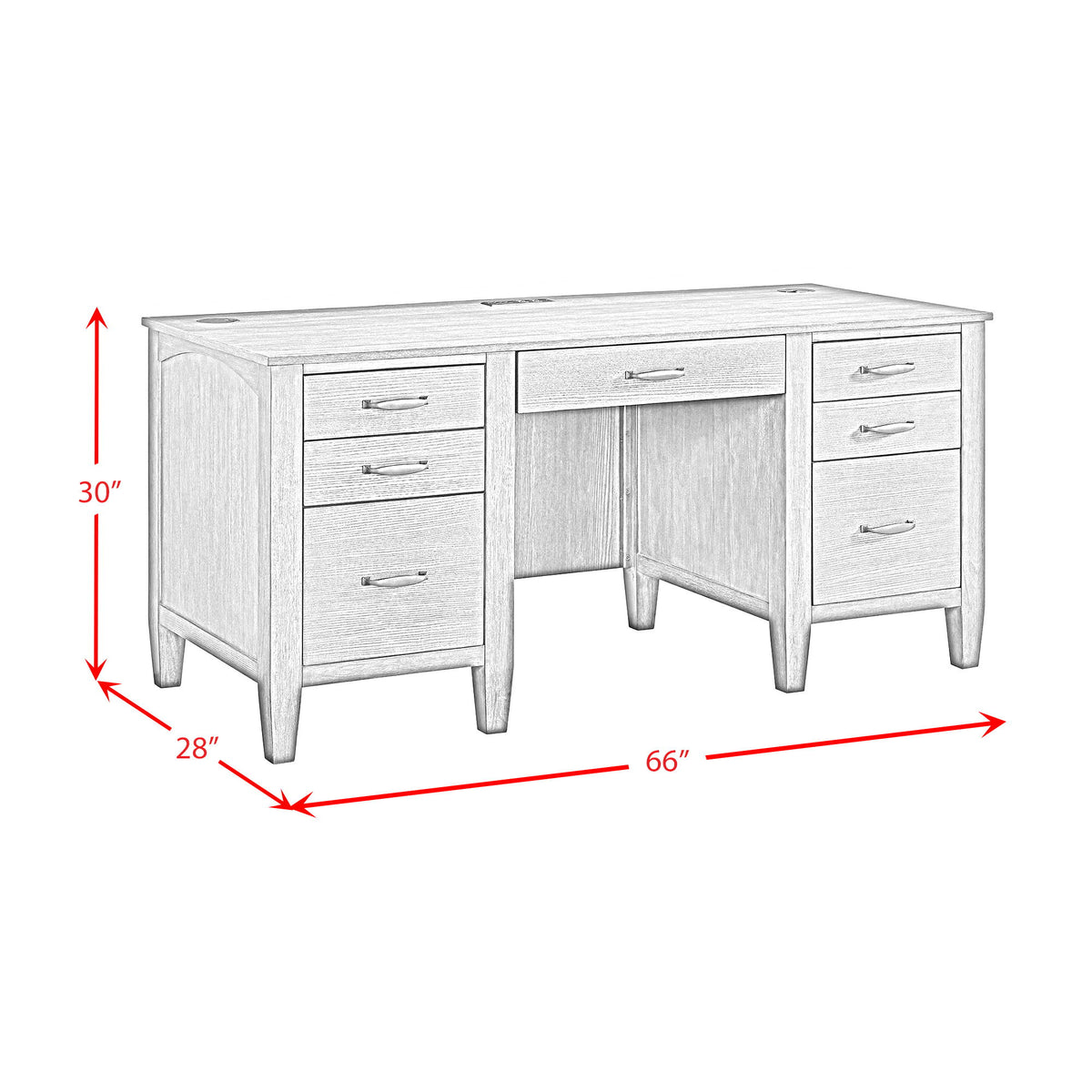 Portico Double Pedestal Desk With Power / USB in Brown Oak by Elements International, view 6