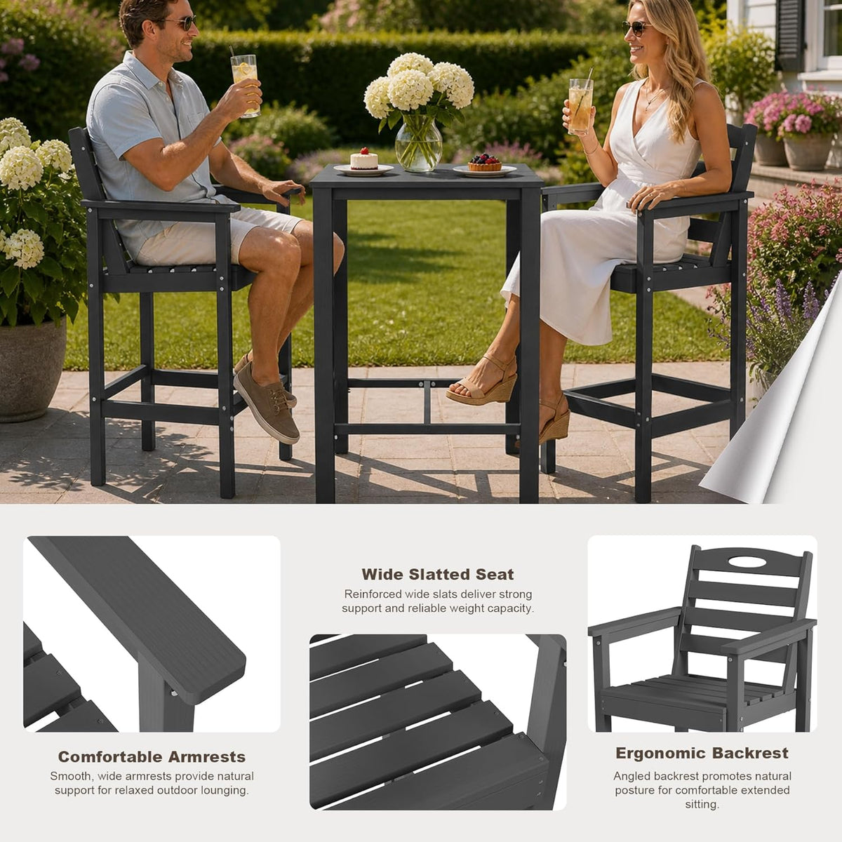 Crefise Tall Adirondack Bar Chairs, Set of 2 - Grey