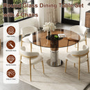 Round Glass Dining Table With Stainless Steel Legs And Chairs