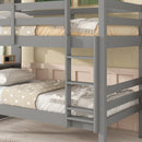 Twin Over Twin Bunk Beds with Bookcase Headboard, Solid Wood Bed Frame with Safety Rail and Ladder, Kids/Teens Bedroom, Guest Room Furniture, Can Be converted into 2 Beds, Grey