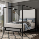 Modern Canopy Bed With Tall Upholstered Headboard