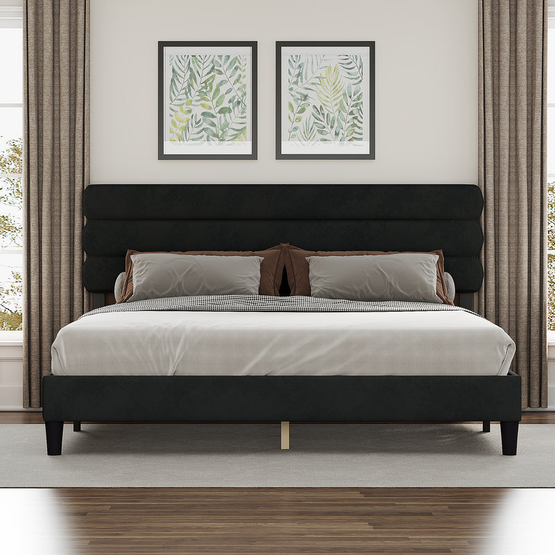 King Bed Frame with Headboard,Sturdy Platform Bed with Wooden Slats Support,No Box Spring,Mattress Foundation,Easy Assembly  Dark grey