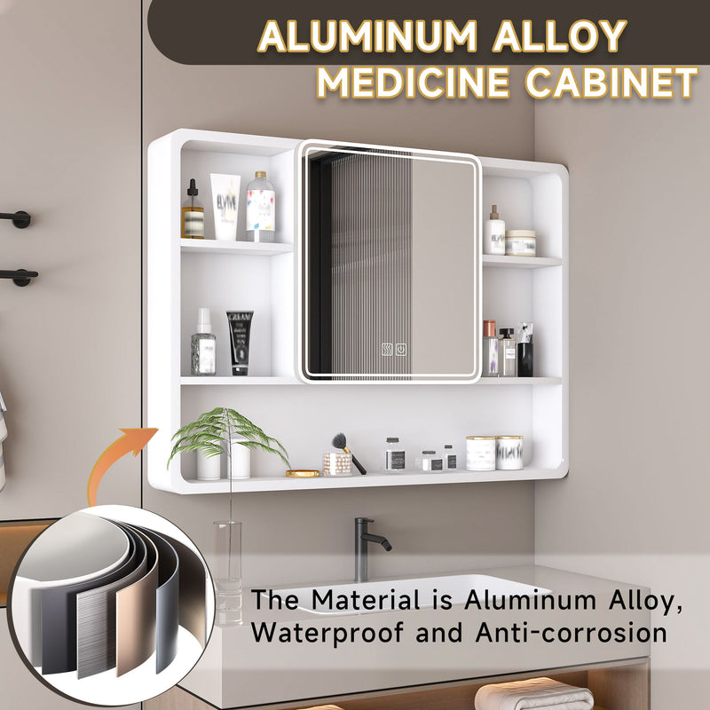 Aluminium Medicine Cabinet Mirror With 3 Colors LED Light And Defogging Function - White