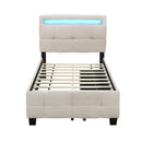 Upholstered Platform Bed With LED Frame, With Trundle And 2 Drawers