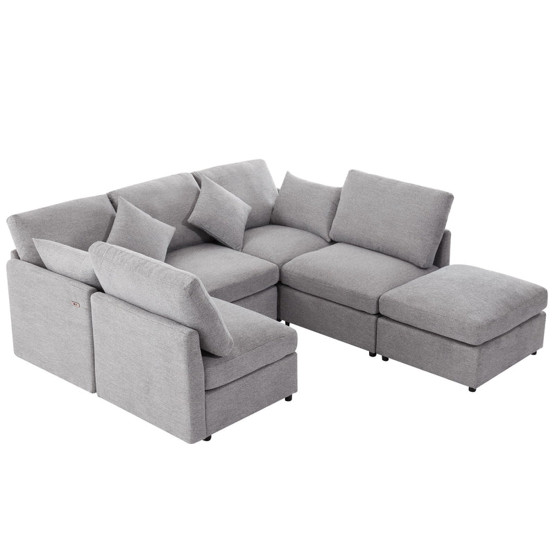 Sectional Sofa Modular U-Shaped With Ottoman & USB Ports