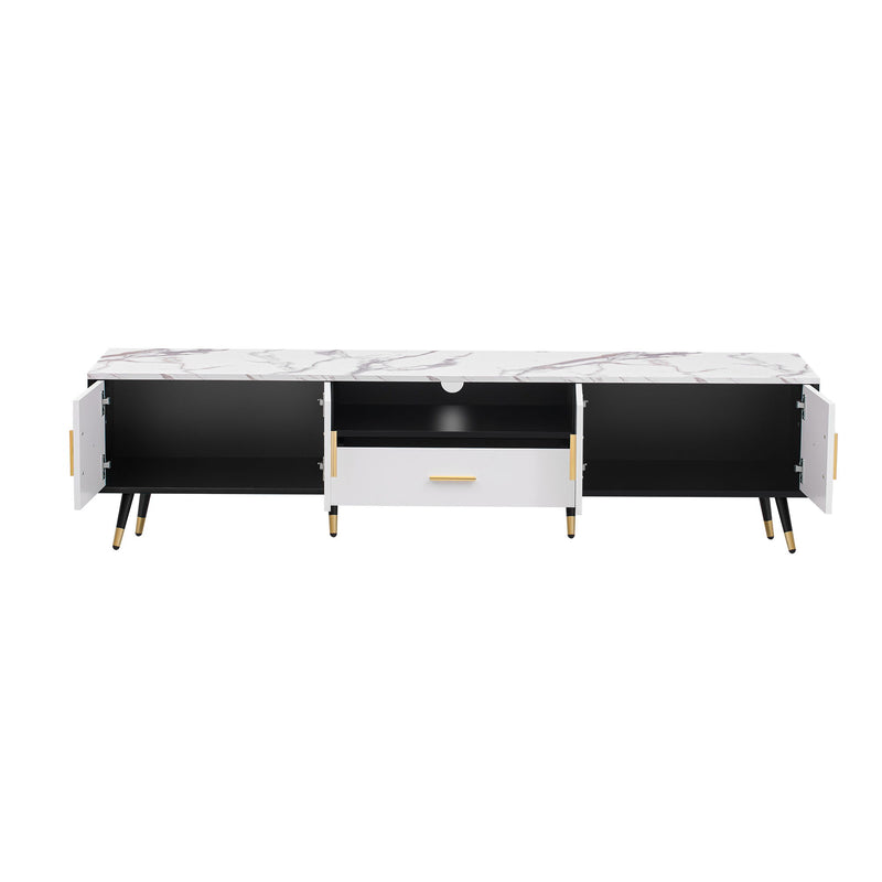 Modern TV Stand With 2 Cabinets & Open Compartments, Entertainment Center For Tvs Up To 80''