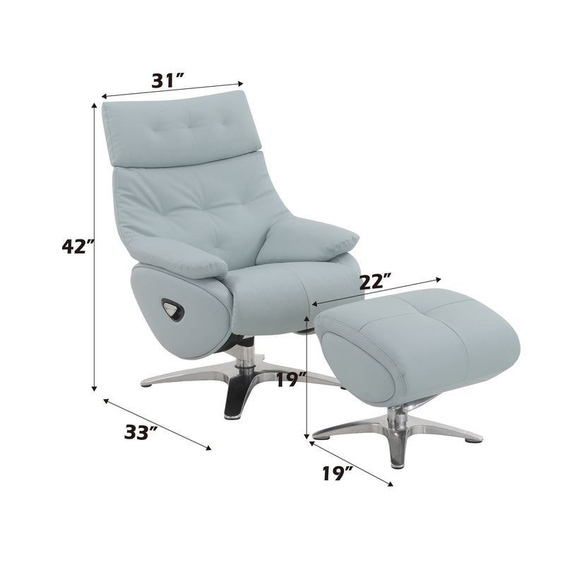 Janella - Top Grain Leather Accent Chair With Swivel & Ottoman - Baby Blue