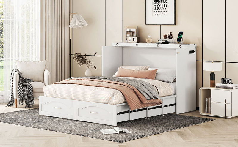 Murphy Bed With Drawer And A Set Of Sockets & USB Ports, Pulley Structure Design