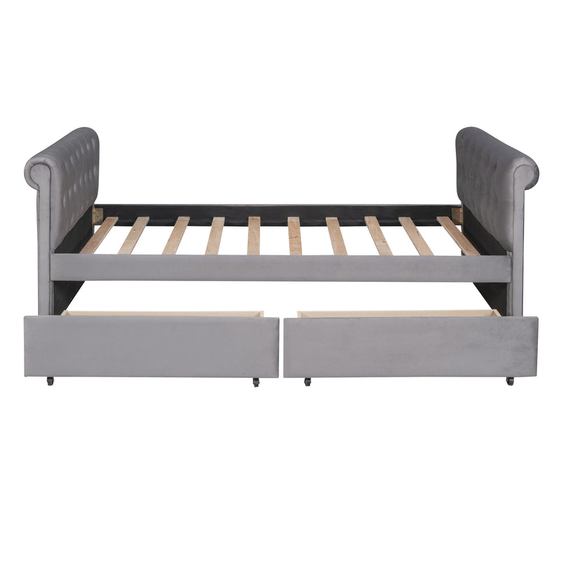 Twin Size Upholstered daybed with Drawers, Wood Slat Support, Gray(OLD SKU :LP000117AAE)