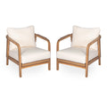 Outdoor Lounge Chair With Woven Backrest, Solid Wood Frame, Comfortable Cushions