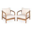 Outdoor Lounge Chair With Woven Backrest, Solid Wood Frame, Comfortable Cushions