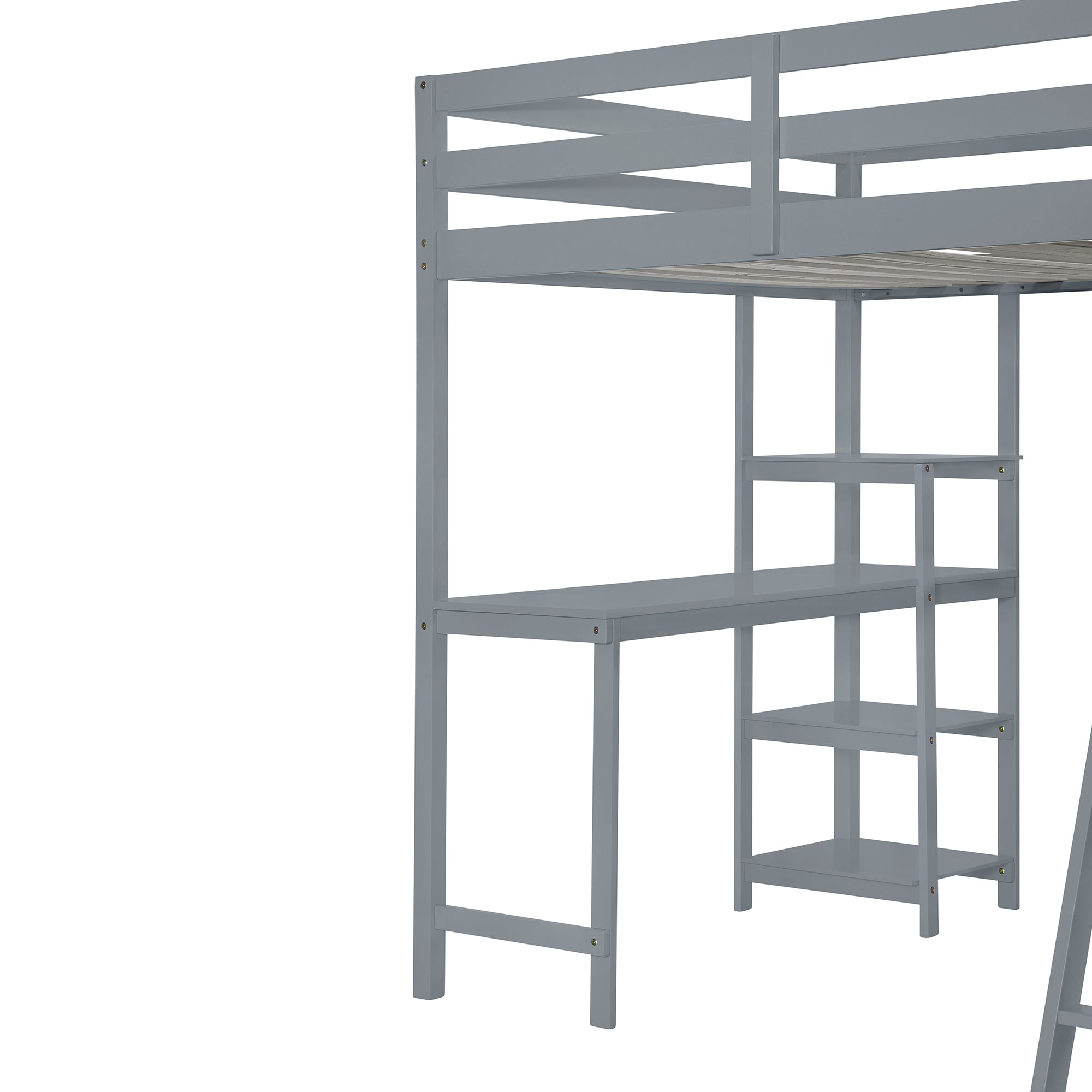 Full Size Loft Bed with Wardrobe and Desk and Shelves, Gray - Atlantic Fine Furniture Melbourne FL