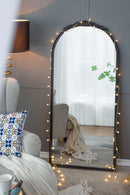 Hand Carved Rose Antique Mirror Frame, Wood Arch Mirror Wall Decor For Living Room