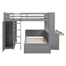 Loft Bed With A Twin Size Standalone Bed, Shelves, Desk, And Wardrobe