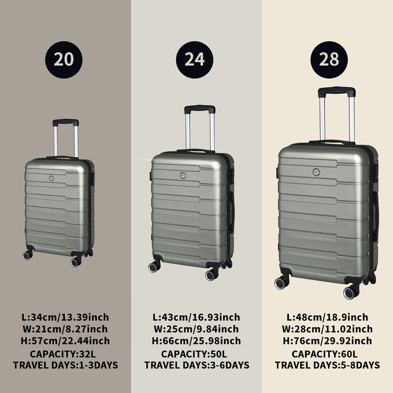 Luggage Suitcase 3 Piece Sets Hardside Carry-On Luggage With Spinner Wheels 20" / 24" / 28"